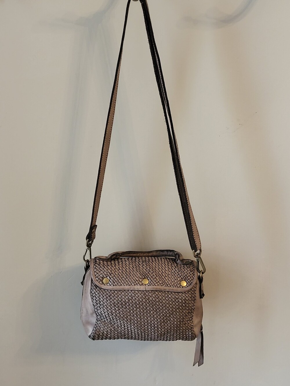 Bolsa Nova Lilly Mini Bag Mushroom Woven Leather Made In Italy - Picture 4 of 14